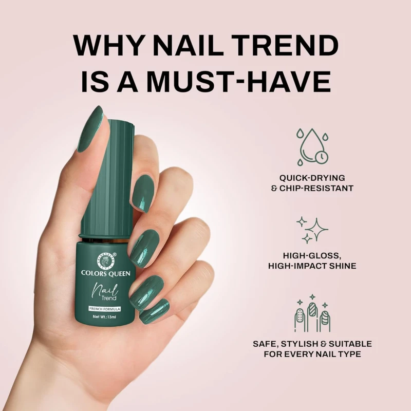 Colors Queen Nail Trend Glossy Nail Polish | Chip Resisting & Quick Drying Nail Paint with High Shine | 7 Toxin Free Formula | Vegan & Cruelty Free | Long Lasting & Vibrant Nail Paint for Women (New Jeans, 13ml) - Thumbnail 4